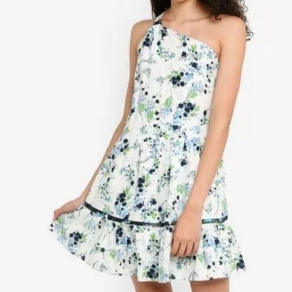 Free People All Mine Mini Dress One Shoulder Ivory XS Women Feminine Floral Boho - Picture 1 of 6